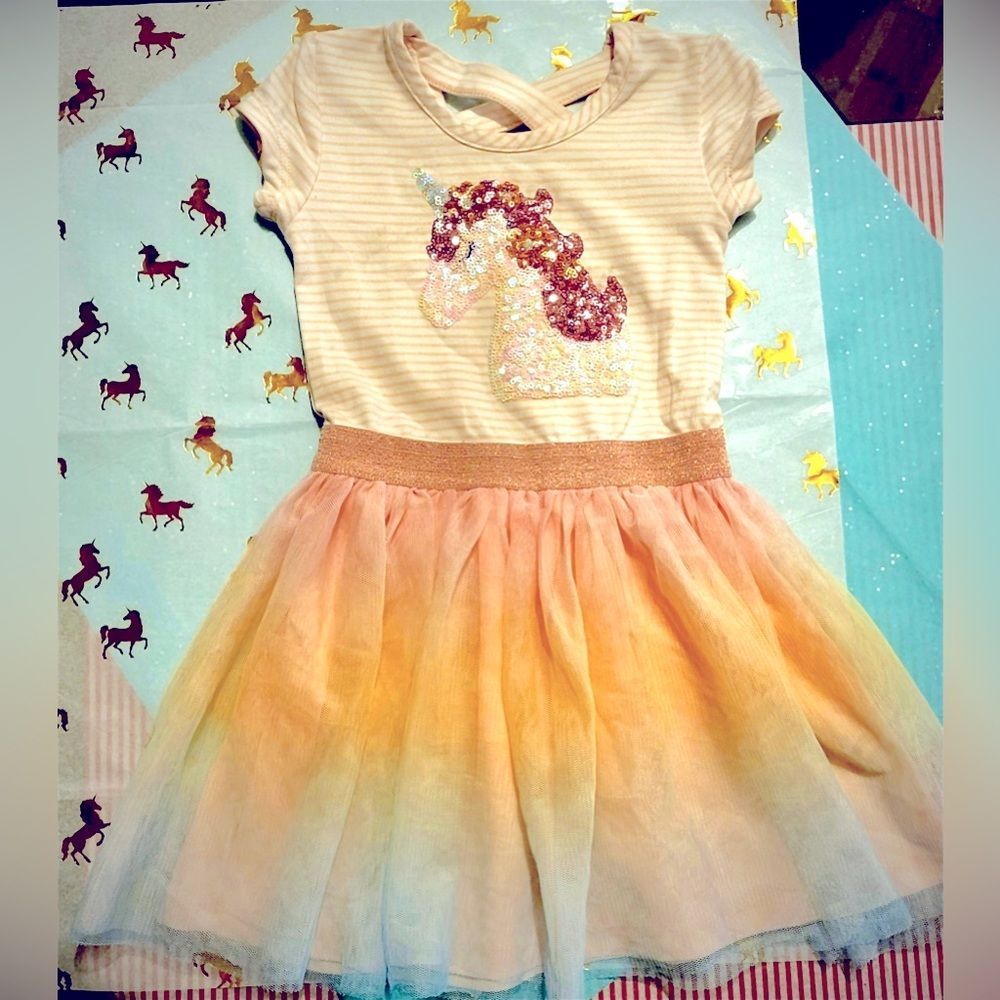 Sequin Unicorn Dress With Toile Gradient Attached Skirt Never Worn